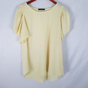 Bluheaven Shirt Womens Medium Top Yellow Short Cold Shoulder Sleeve‎ Round Neck